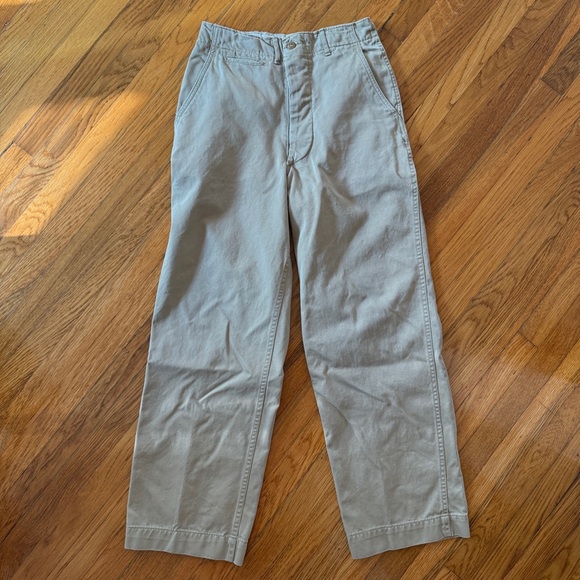 Vintage WW2 1940s high waisted cotton khaki chino army military pants - Picture 4 of 11